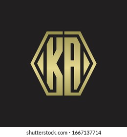 KA Logo monogram with hexagon line rounded design template with gold colors