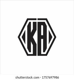 KA Logo monogram with hexagon line rounded design template on white background