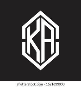 KA Logo monogram with hexagon shape and outline slice style with black and white