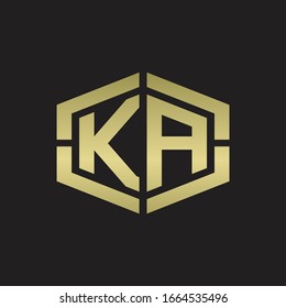 KA Logo monogram with hexagon shape and piece line rounded design tamplate on gold colors