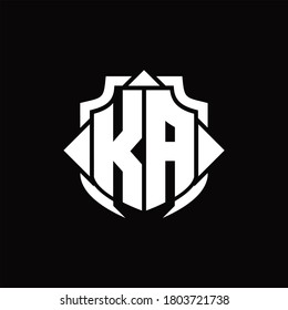 KA logo monogram with shield line and 3 arrows shape design template on black background