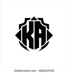 KA Logo monogram with shield line and 3 arrows shape design template on white background