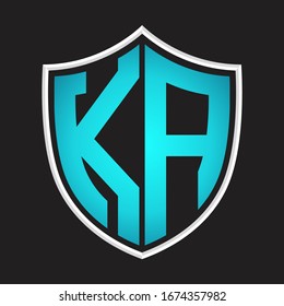 KA Logo monogram with shield shape isolated blue colors on outline design template