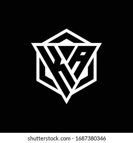 Monograma del logotipo KA con forma de triángulo y hexágono aislado en colores dorados y blancos
