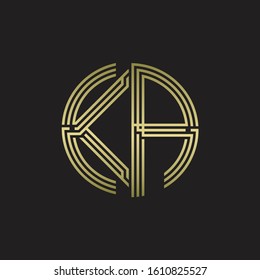 KA Logo monogram triple ribbon style line design template isolated with gold color