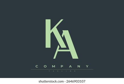 KA Modern Initials Logo Design (em inglês). Logotipo de marca com iniciais estilizadas apresentando design arrojado e estética moderna. Ideal para profissionais de marca de negócios ou projetos criativos com foco em minimalista