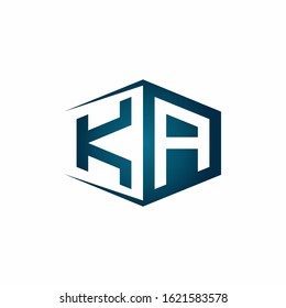 KA monogram logo with hexagon shape and negative space style ribbon design template