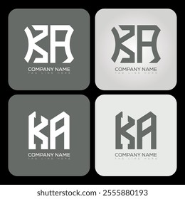 KA polygon, hexagon, flat and simple letter logo set in one artboard. KA minimalist and classic logo.
