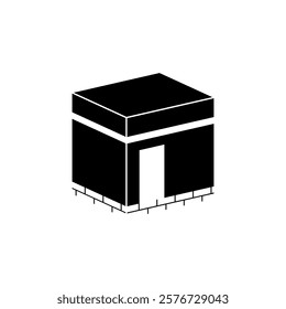 Kaaba black fill icon. The Ka'aba, Ka'ba, Ka'bah, Kabah, Masjid al-Haram. Kaaba for hajj (pilgrimage) in mecca. Editable vector illustration for your design element resources.