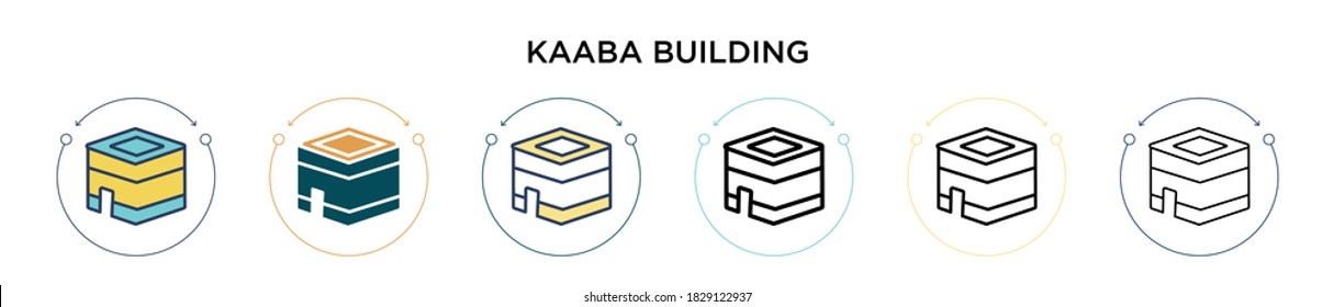 Kaaba building icon in filled, thin line, outline and stroke style. Vector illustration of two colored and black kaaba building vector icons designs can be used for mobile, ui, web