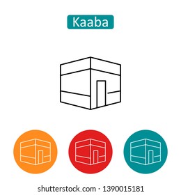 Kaaba building in Mecca outline icons. Editable stroke holy muslim architecture sign for application. Islam religion symbol. Eastern spiritual culture vector illustration isolated on white background.