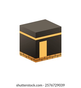 Kaaba color fill flat icon. 3D cartoon vector of The Ka'aba, Ka'ba, Ka'bah, Kabah, Masjid al-Haram. Kaaba for hajj (pilgrimage) in mecca. Editable vector illustration for your design element resources