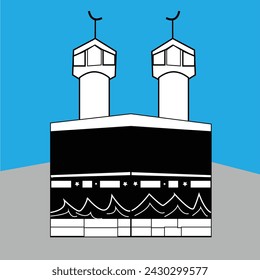 Kaaba design and illustration with blue sky