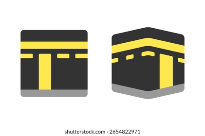 Ícones de visualização isométrica frontal e lateral Kaaba: Símbolo de peregrinação islâmica