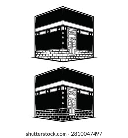 Kaaba icon set showing Mecca's holy structure on white background