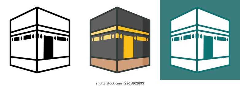 Conjunto de iconos de Kaaba - Colección de símbolos de vectores de ilustraciones de símbolos islámicos de culto, este conjunto de iconos de Kaaba incluye una variedad de ilustraciones vectoriales que representan símbolos de culto islámico