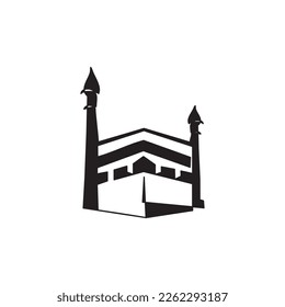 Kaaba icon. Simpel Kaaba symbol. Silhouette of kaaba and minaret for mecca travel logo, Ramadan, Eid, Hajj and Umrah Mubarak symbol,
Vector illustration of kaaba and minaret.