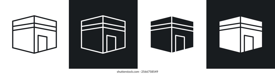 Kaaba icons in Thin line black color. flat simple vector symbols illustration.