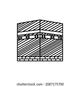 Kaaba-Illustration im Strichstil. Geeignet für Symbole von Hajj, Umrah und anderen islamischen Symbolen.