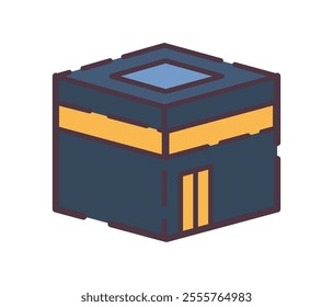 Kaaba ka'bah icon illustration. Flat line color icon of a digital illustration of the Kaaba, Islam's most sacred site in Mecca. This icon symbolizes faith and pilgrimage. Colored outline icon.