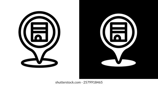 kaaba location pin line and glyph icon, outline and glyph vector sign, linear and glyph style pictogram isolated on white and black. islamic Symbol, logo, icon, illustration