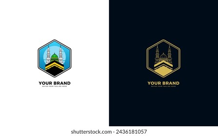 Kaaba-Logo. Islamische Moschee-Ikone, Al Aqsa, Große Moschee, Hadsch Umrah, Reisetour. Vektor-Illustrationsdesign
