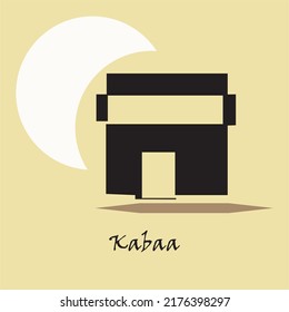 Kaaba logo in silhouette and crescent shape. Simple Kaaba logo editable. Suitable for travel logos, mecca travel logo, symbol of Ramadhan, Eid, Hajj and Umrah Mubarak tourism, other Islamic logos.