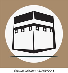 Kaaba logo in silhouette and full moon. Simple Kaaba logo editable. Suitable for travel logos, mecca travel logo, symbol of Ramadhan, Eid, Hajj and Umrah Mubarak tourism, other Islamic logos.