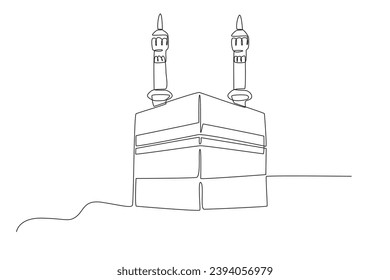 La Kaaba parece muy cercana. Dibujo de una línea de Hajj