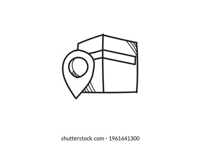 Kaaba maps ramadan doodle icon linearstyle