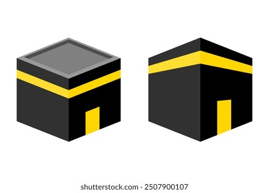 Kaaba in Masjid Al Haram, Mecca Mosque Vector. Islamic Religious Building in Saudi Arabia. Black Stone Structure for Prayers, Flat Design Glyph Icon, Ideal for Ramadan Templates
