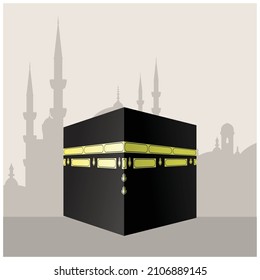 The Kaaba in Masjid al-Haram in Mecca, muslims sacred place, ka'bah or The Cube, vector