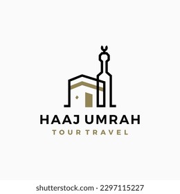 Kaaba Masjidil Haram Hajj Umrah Travel Tour Outline Logo Vector Icon Illustration