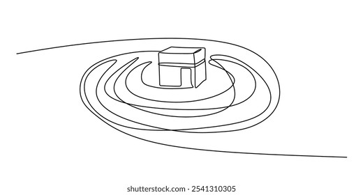 Kaaba in Mecca. Continuous One Line Drawing Depicting Religion Concept in Hand-Drawn Minimalist Style.