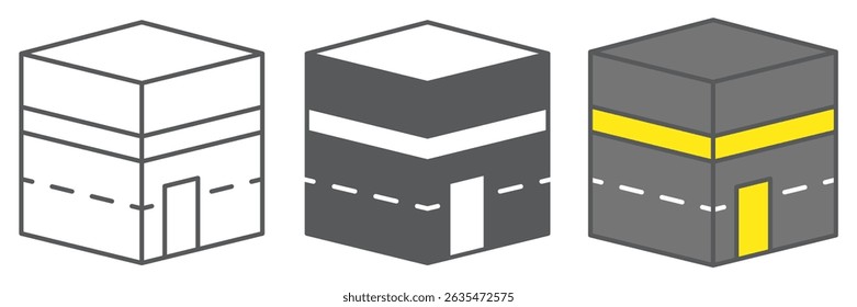 Kaaba Meca coleção de ícones, ramadã feliz e makkah, Meca construção de ícone vetor conjunto, gráficos vetoriais, sinal de contorno de traçado editável, eps 10