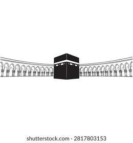 Kaaba in mecca surrounded by archways and worshippers prayer holy islamic religious pilgrimage landmark. Worship, faith, devotion, culture, travel destination.