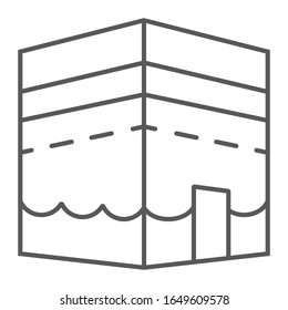 Kaaba en la Meca icono de la delgada línea, ramadán y religión, signo de mezquita meca, gráficos vectoriales, un patrón lineal en un fondo blanco, cepa 10
