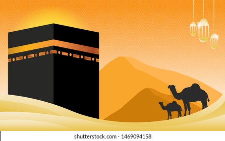 Kaaba Mekkah Background Vector with Camel