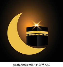 Kaaba and moon with light effects - illustration design template vector