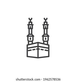 Kaaba mosque line icon. linear style sign for mobile concept and web design. Mosque minaret outline vector icon. Symbol, logo illustration. Vector graphics