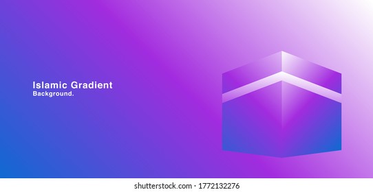 Kaaba auf blauviolettem Farbverlauf-Hintergrund. Design kreatives Konzept für islamischen Feiertag Hintergrund mit minimalistischem Stil. Geeignet für visuelle Identität und Hintergrund.