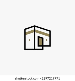 Kaaba Outline Logo Illustration Hajj Umrah Tour Travel Vector Icon