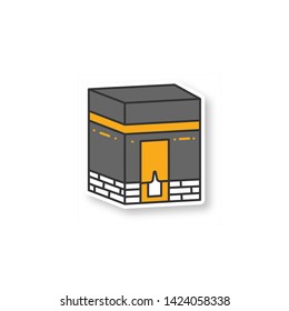 Kaaba patch. Hajj. Muslim shrine. Islamic culture. Color sticker. Vector isolated illustration
