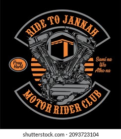 kaaba patch and v twin engine, jannah, biker hijrah,  t-shirt design, biker, motorcycle club, patch, panhead, kucklehead, shovelhead, Motorradfahrer, motorrijder, motard
