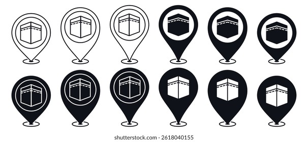 Kaaba pin location, Qibla direction icon. Illustration vector