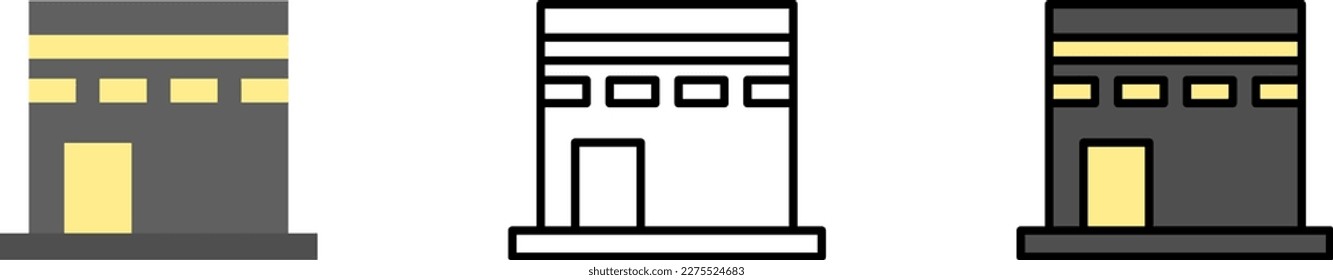 Kaaba Ramadan vector icon in different styles. Line, color, filled outline