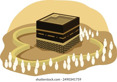 A Kaaba surrounded by many Muslims