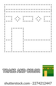 Kaaba tracing and coloring worksheet for kids
