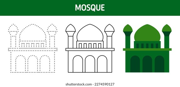 Kaaba tracing and coloring worksheet for kids