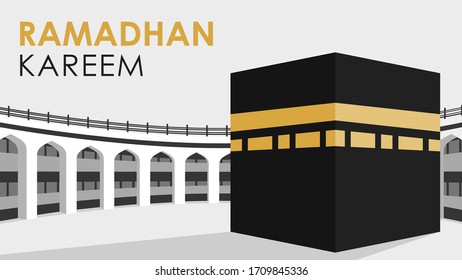 Kaaba vector with al-haram mosque in Mecca. Background, wallpaper. 